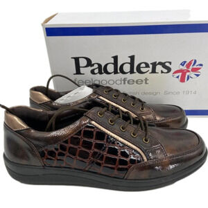 Padders Atom Leather Sneakers Comfort E Fit Lace Up Brown Croc Women's US Size 9